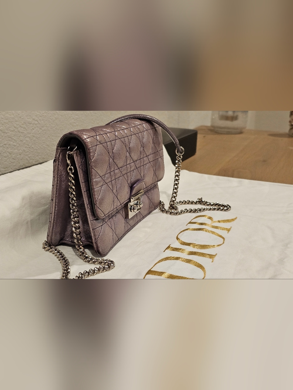 Christian Dior Metallic Lavender Cannage  Wallet on Chain - Picture 5 of 9